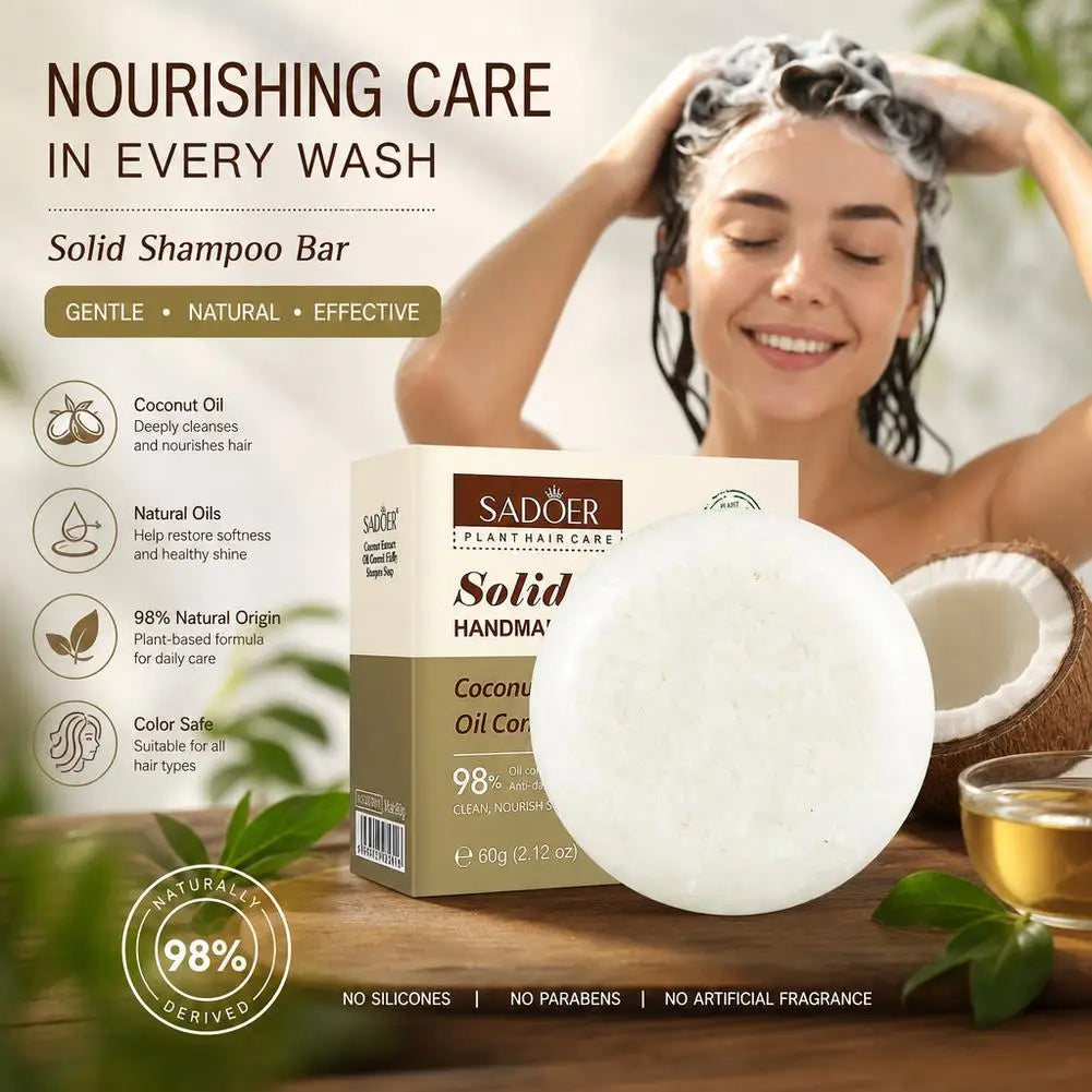Coconut Solid Shampoo Bar 60g Travel Friendly Compact Handmade Soap No Residue Voluminous Deep Cleansing Hair Repair Hair Care