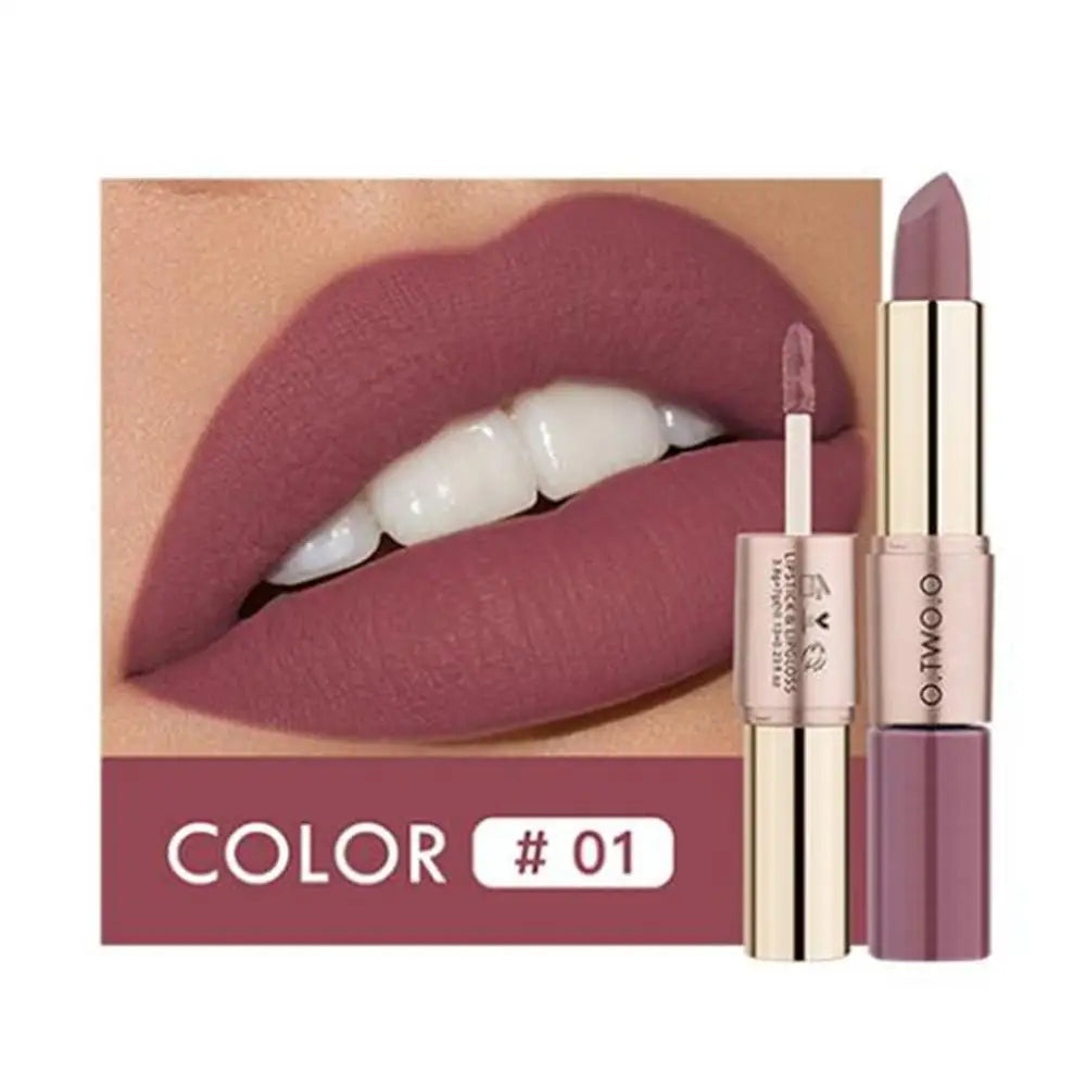 Waterproof 2 in 1 Matte Lipstick Lip Gloss 12 Colors Long Lasting Makeup Cosmetics Rouge Lips Stick Batom Mate
