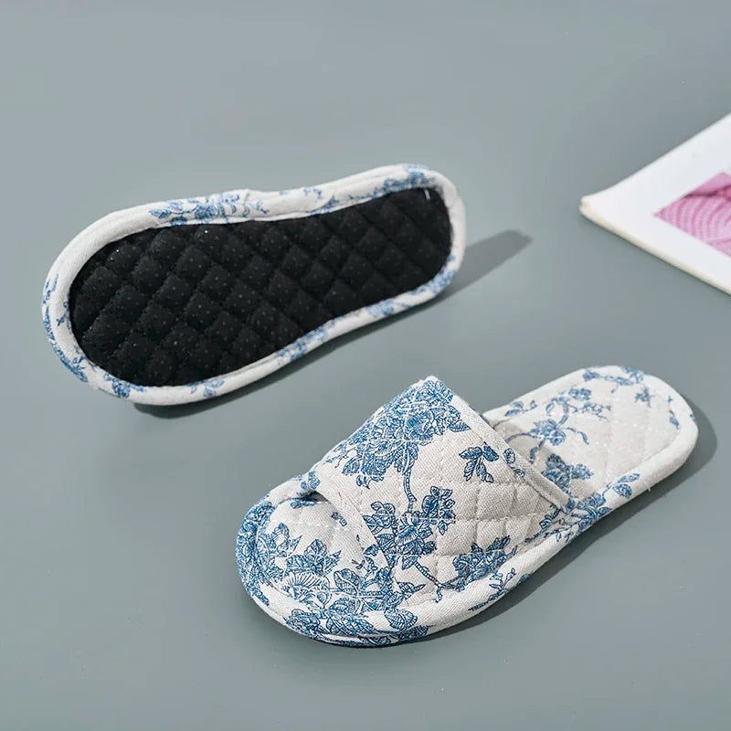 New Home Slippers Soft Cotton Floral Floor Shoes Fashion Lightweight  Antislip Indoor Slippers Bedroom Couple Slippers