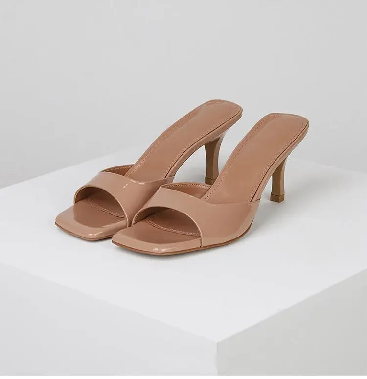 Summer New Slippers Women  Trend Sexy Large Size Square Toe Thin Heels Shoes Ladies Casual Slippers Heel zapatos