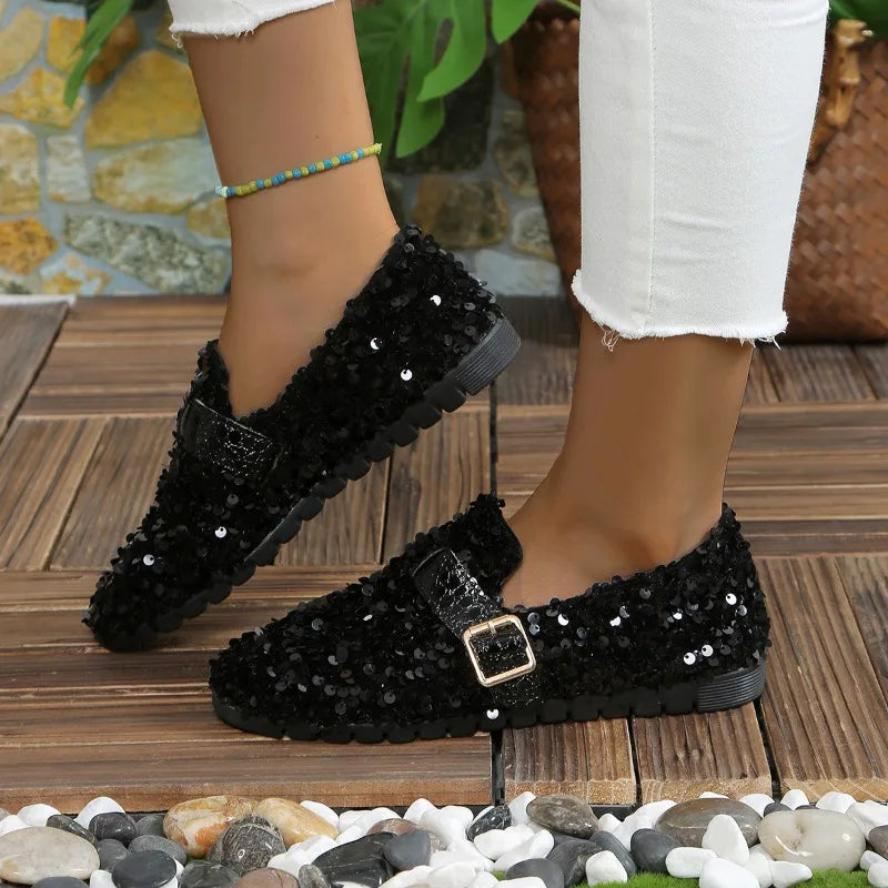 Flat Shoes for Women Glitter Sneakers Casual Female Slip-On Bling Platform Comfortable Plus Size Loafer Shoes Zapatos De Mujer