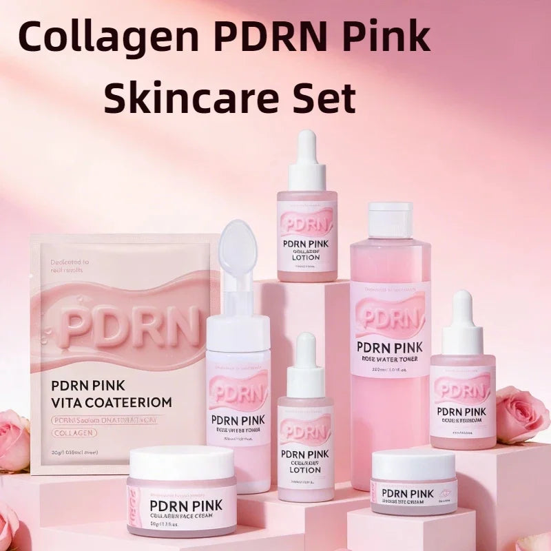 Salmon Dna Collagen Skincare Set, Pdrn Pink Glow Moisturizing Mask Lifting Brightening Cream, Reduce Fine Line Essence Eye Cream
