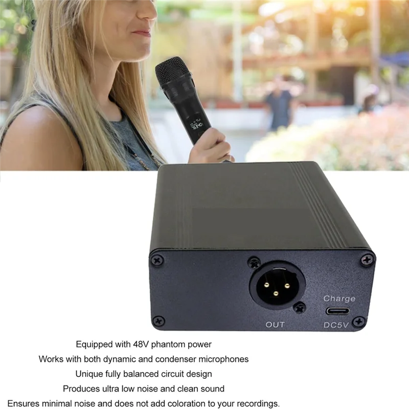 ABAC-Condenser Microphone Recording Equipment Compatible 48V Phantom Power Supply Outdoor Portable Rechargeable