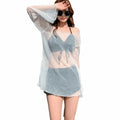 Beachwear Ruffles Bikini Set Transparent Pullover Slim Fit Long Sleeve Swimsuit Sun Protection Lace-up Bathing Suit Resort