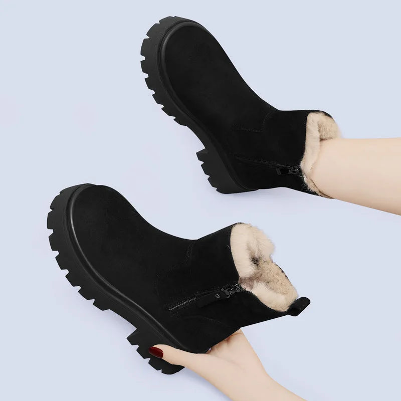 Women's snow boots 2025 new versatile short tube anti slip and plush thick warm cotton shoes