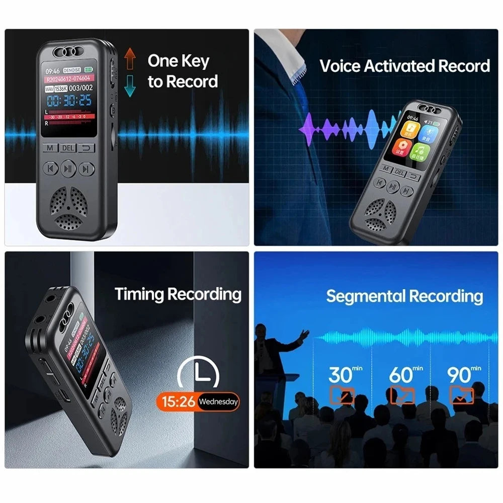 Digital Voice Recorder MP3 Player HD Noise Reduction WAV Audio Player One-Button Portable Business Recording Device