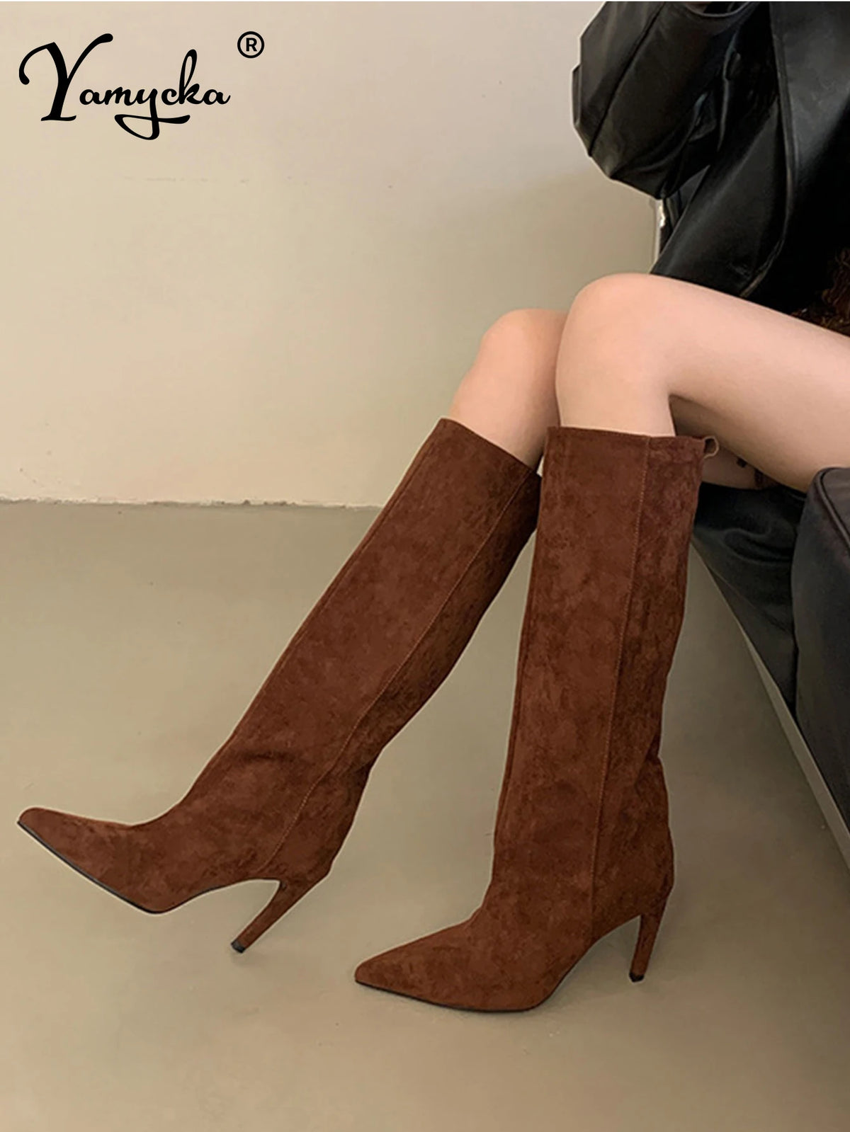 Sexy Pointed Toe High Boots Women Fashion Long Booties Zapatos for Woman Elegant Party Straight High Heel Shoes Winter Footwear