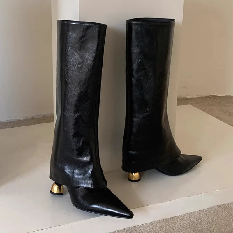 Pointed Toe Women High Boots Designer High Heels Shoes Fashion Knee High 2025 Winter Chelsea Boots  Pumps Luxury Botas Mujer