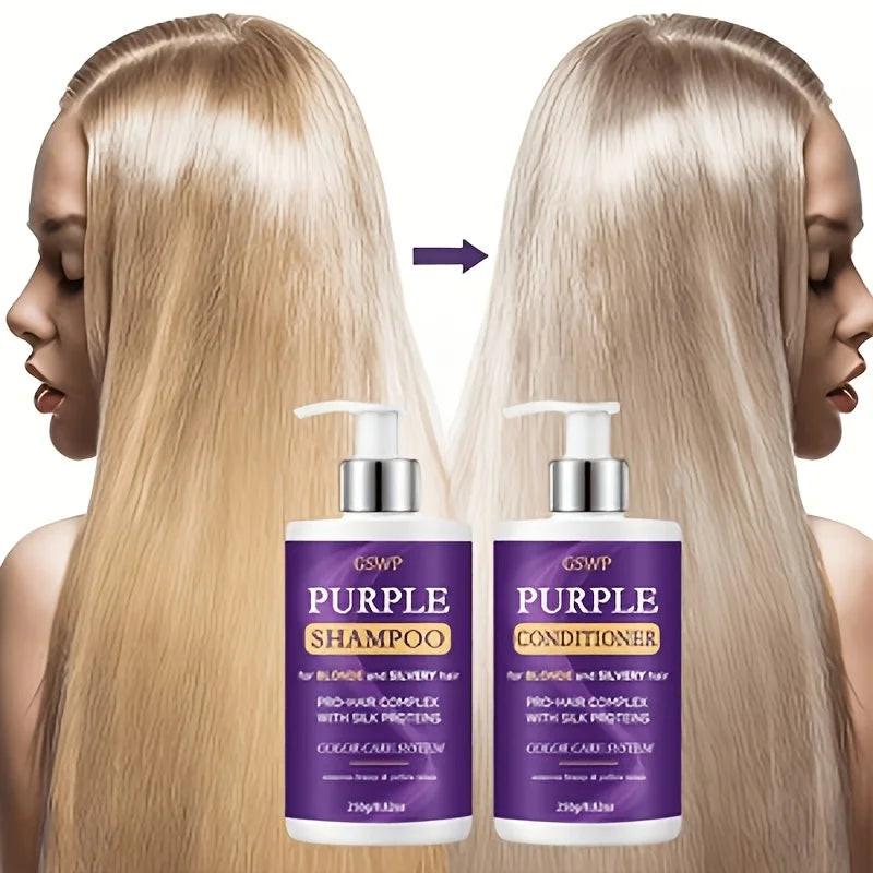 GSWP Purple Shampoo & Conditioner Set, Removes Brassy Yellow Tones,Reduces Frizz and Split Ends, Deeply Moisturises.250+250g