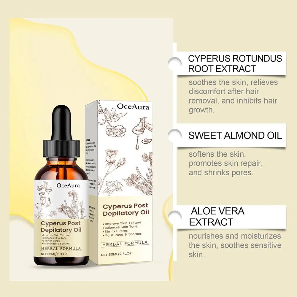 Natural Cyperus Rotundus Essential Oil 60ml for Hair Removal Moisturizing Soothing Skin Reducing Body Hair Painless After