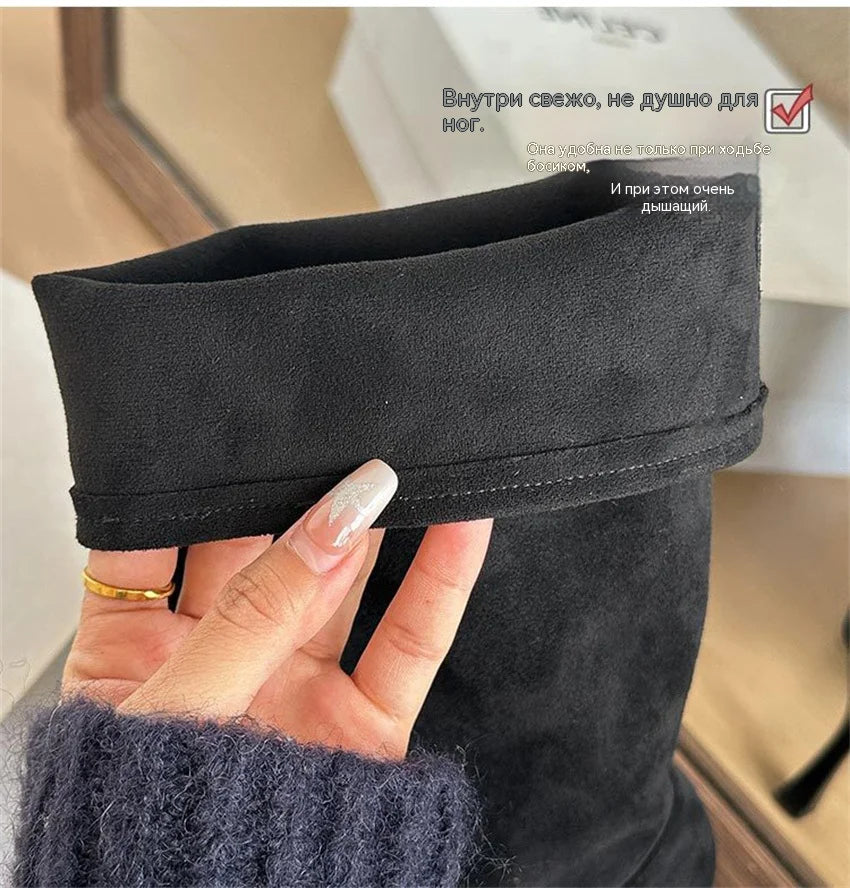 Zapatos De Mujer Winter Women Knee-High Boots Street Pointed Toe Thin High Heels Faux Suede Ladies Shoes Long Botas De Mujer