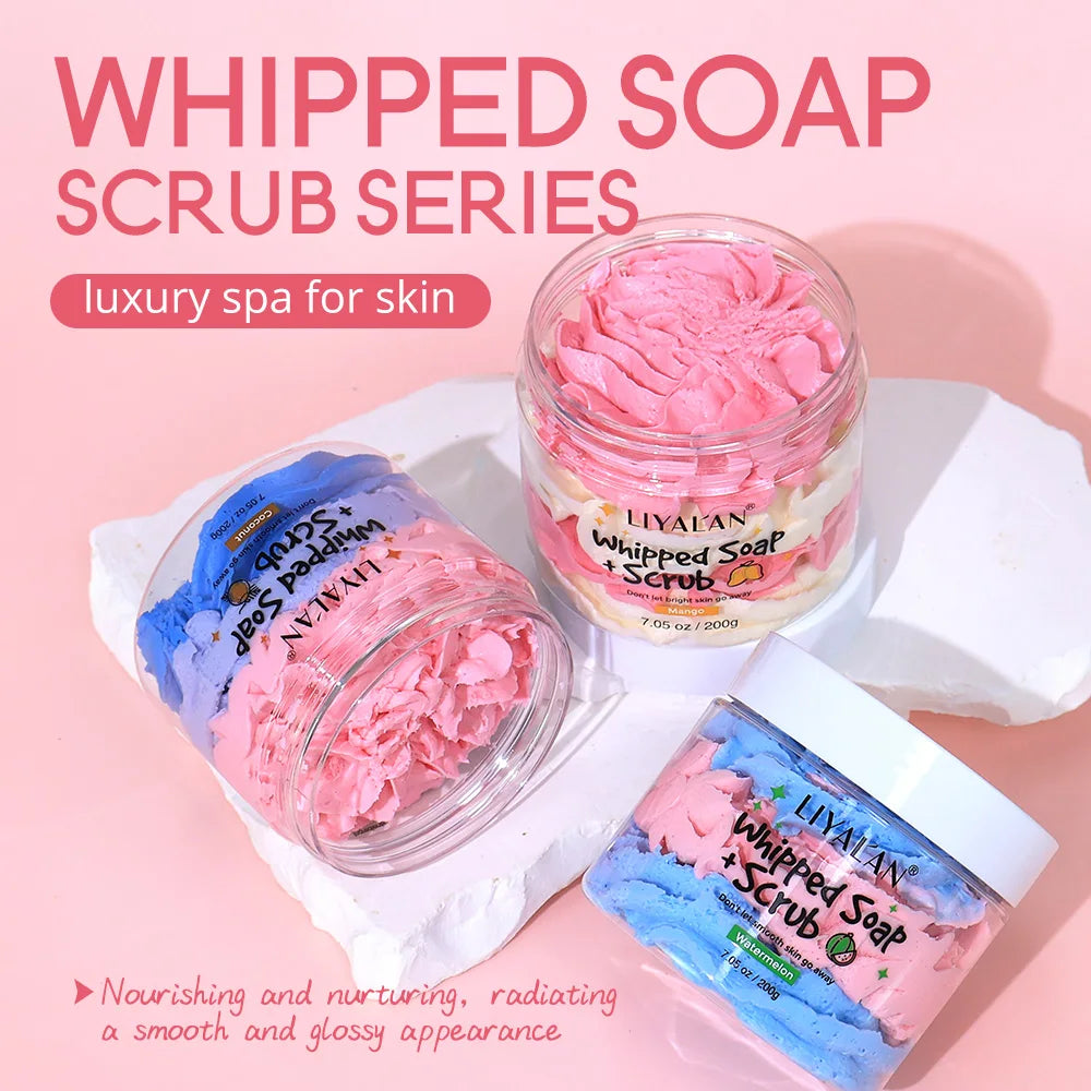 Whipped Soap Bath Cleansing Exfoliating Body Wash Moisturizing Smooth Skin Rainbow Scrub Soften Shave Vegan Handmade Shower Soap