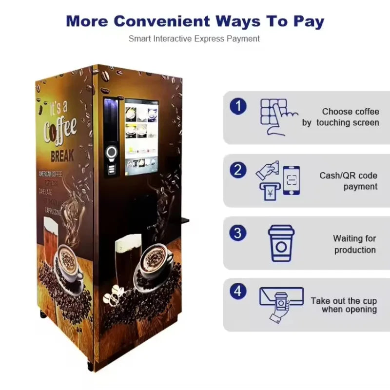 24 Hours Fully Automatic Coffee Vending Machine Customize Hot Cold Tea Coffee Dispenser Maquina Expendedora De Cafe Self Service