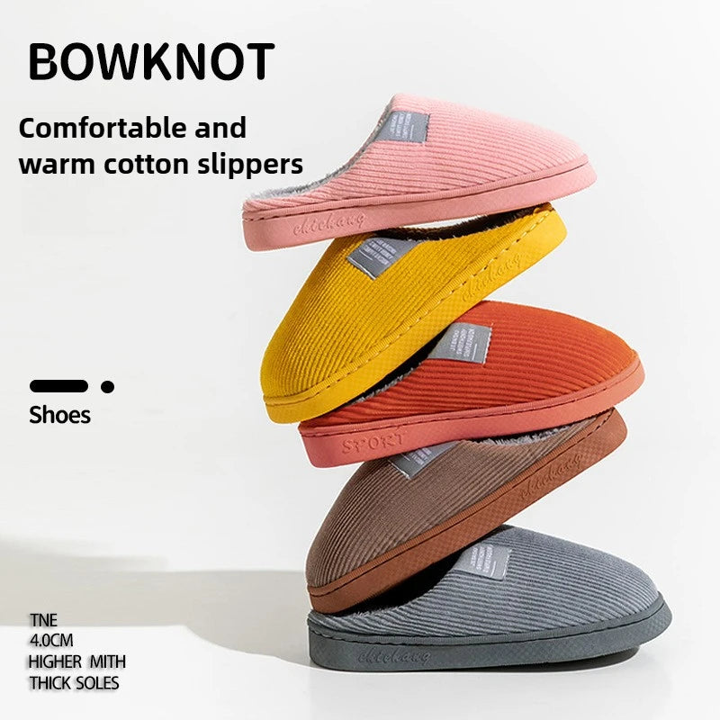 Winter Home Slippers for Men and Women Couples Non Slip Thick Sole Warm Plush Fuzzy Indoor House Shoes with Memory Foam
