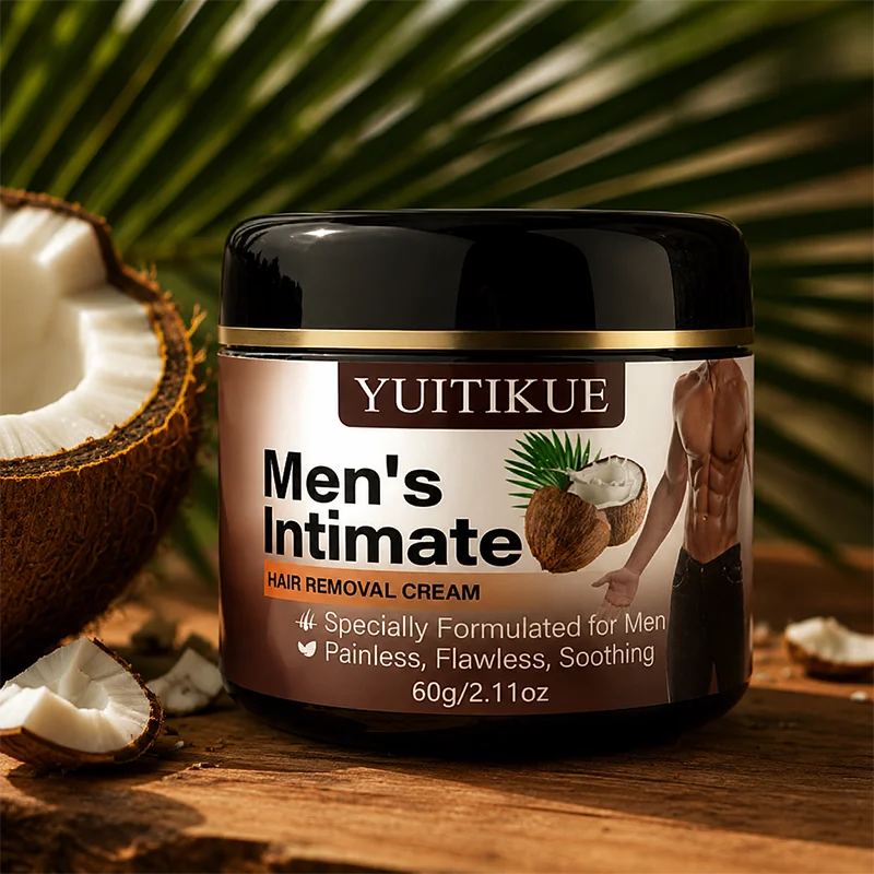YUITIKUE Men's Intimate Hair Removal Cream 60g - Painless Depilatory for Body & Private Area, Coconut Extract Gentle on Skin
