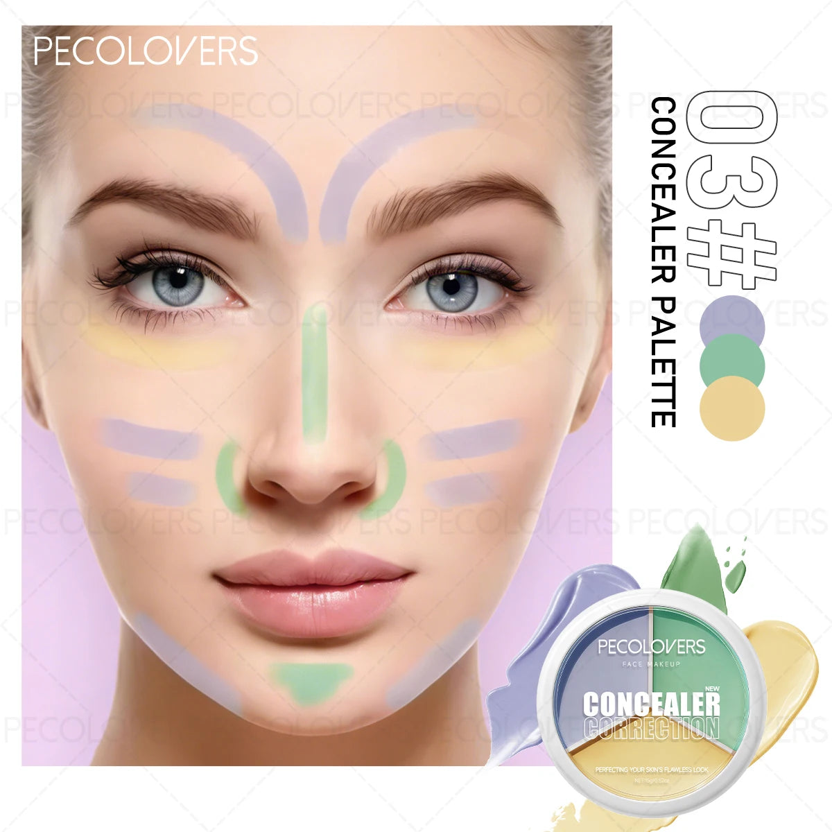 Three-color Facial Concealer, Covering Facial Blemishes and Spots, Waterproof, Long-lasting and Natural, Facial Cosmetics