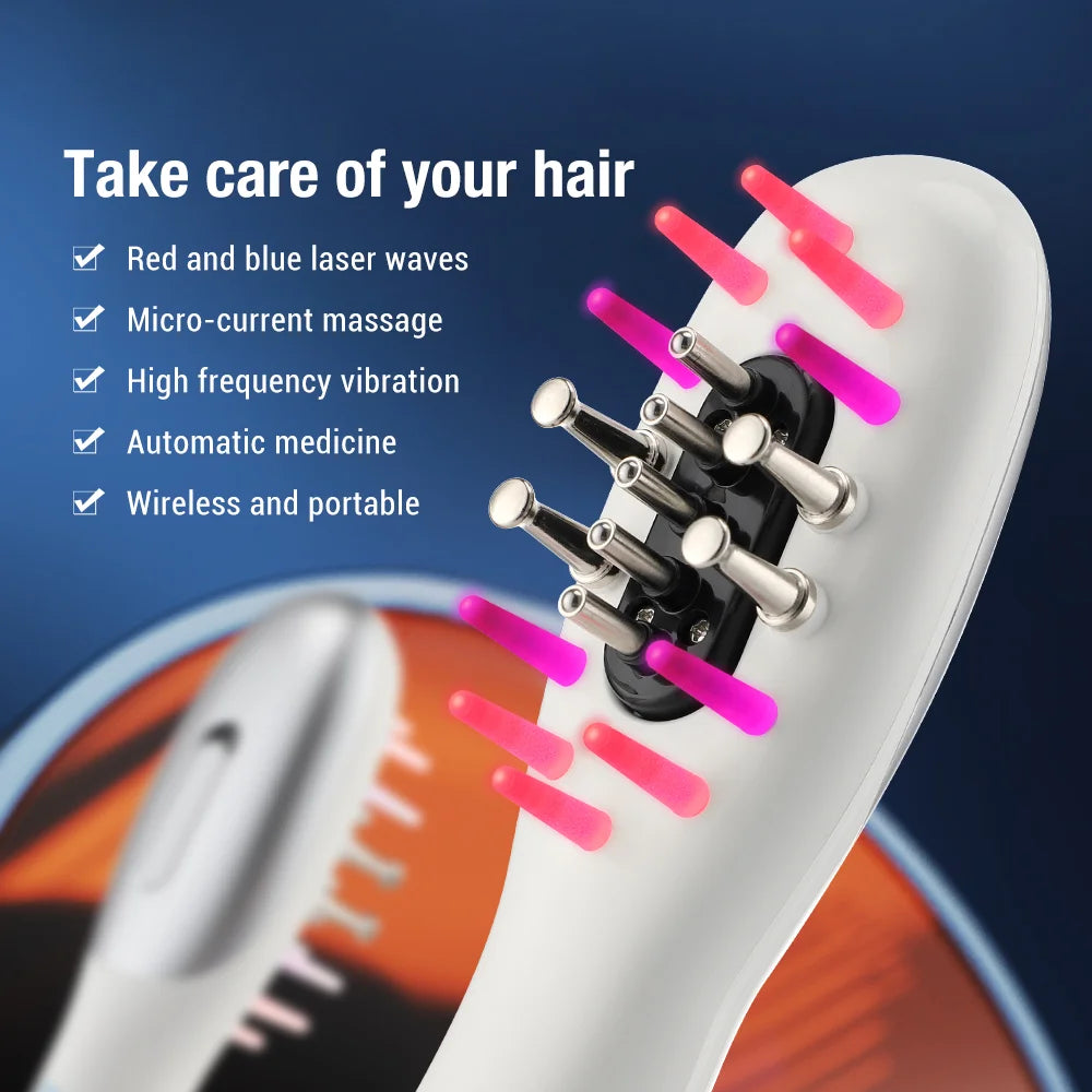 Electric Hair Growth Comb with Red Light Scalp Massager Anti Hair Loss Vibration Brush for Hair Care Portable Hair Enhancer Comb