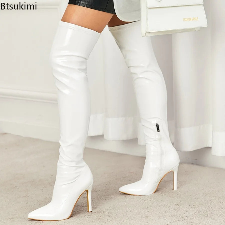 2026 Women's Sexy Stiletto High Heels Over-the-Knee Long Boots Pointed Toe Ladies Strippers Shoes Elegant Long Botas De Mujer