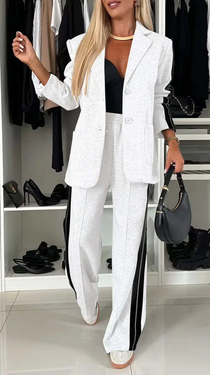 Female Office Blazer 2 Piece Sets Autumn And Winter New Long Sleeves Suit Women's Suit Fashion Pimp Stitching Pants Pocket Suit