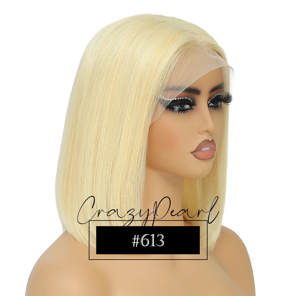 CrazyPearl Rose Pink Short Colored Bob Human Hair Wigs 13X4 Straight Bob Wig Human Hair Lace Front Wigs 10Inch-14Inch