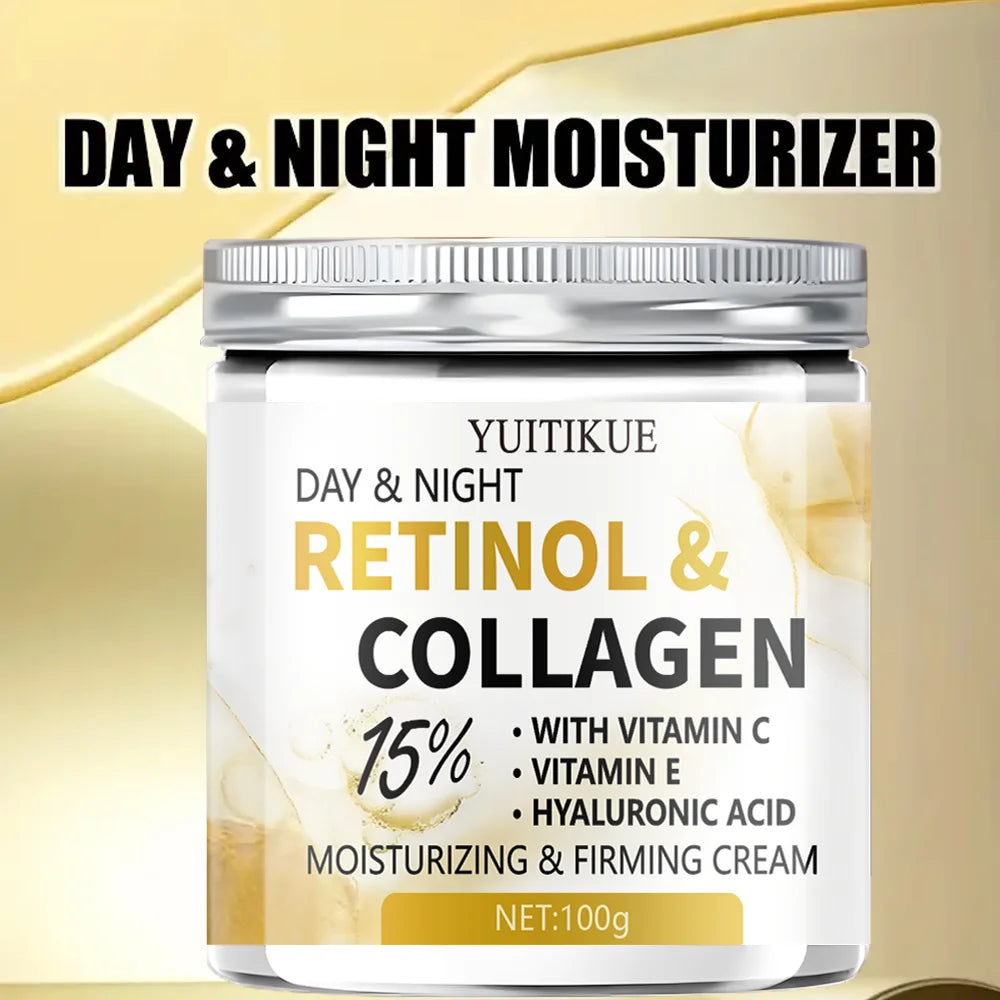 YUITIKUE Retinol Collagen Face Cream 15% Vitamin C E Hyaluronic Acid Day Night Moisturizing Firming Facial Cream Skin Care For W