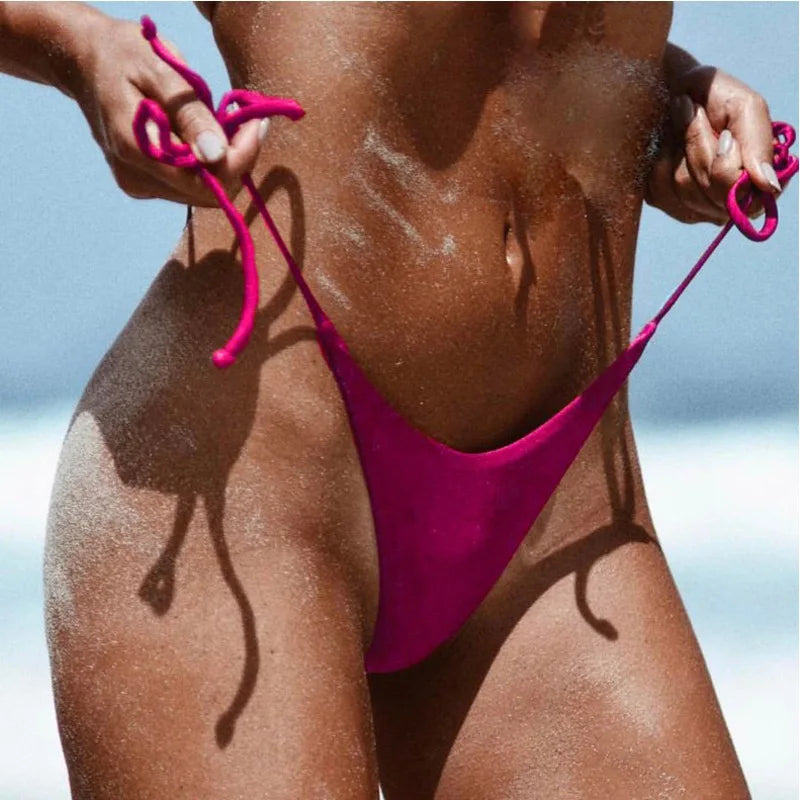 Ladies Sexy Thong Bikini Bottoms Tie Side Swimwear Low Waist Briefs Comfortable Summer Bathing Suit For Beach Swimming