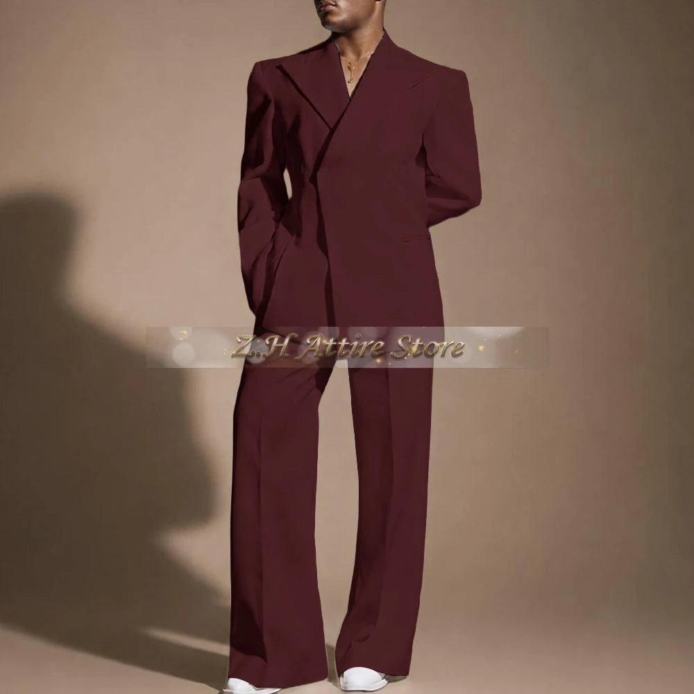White Wedding Suit for Men 2-piece Set Double Breasted Jacket Wide Leg Pants Custom Slim Fit Prom Party Male Tuxedo