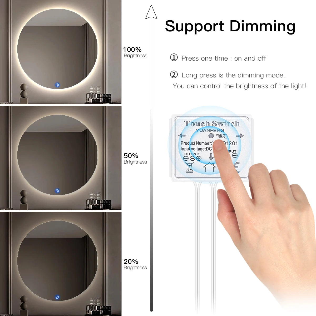 LED Makeup Lamp USB Rechargeable Lamp 5V LED Strip Light with Touch Sensor Dimmable Swtich for Bathroom Mirror Backlight Decor