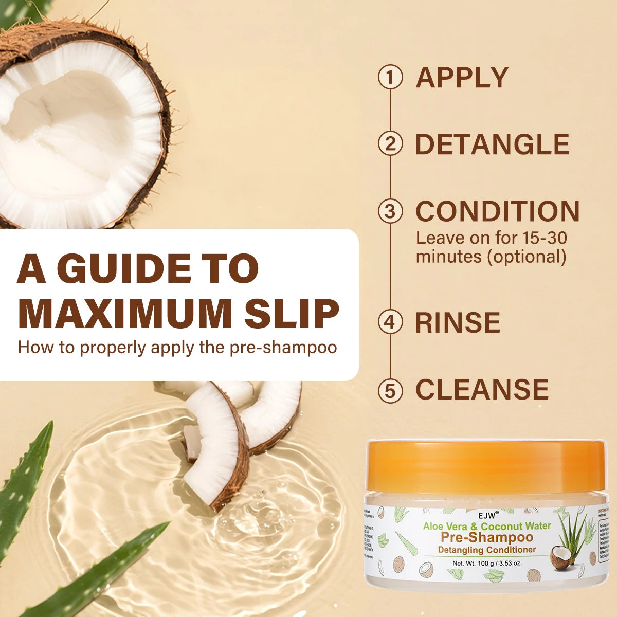Pre-Shampoo Hair Detangler with Aloe & Coconut | Minimizes Breakage, Hydrates & Strengthens | Pre-Poo Treatment for Natural Curl