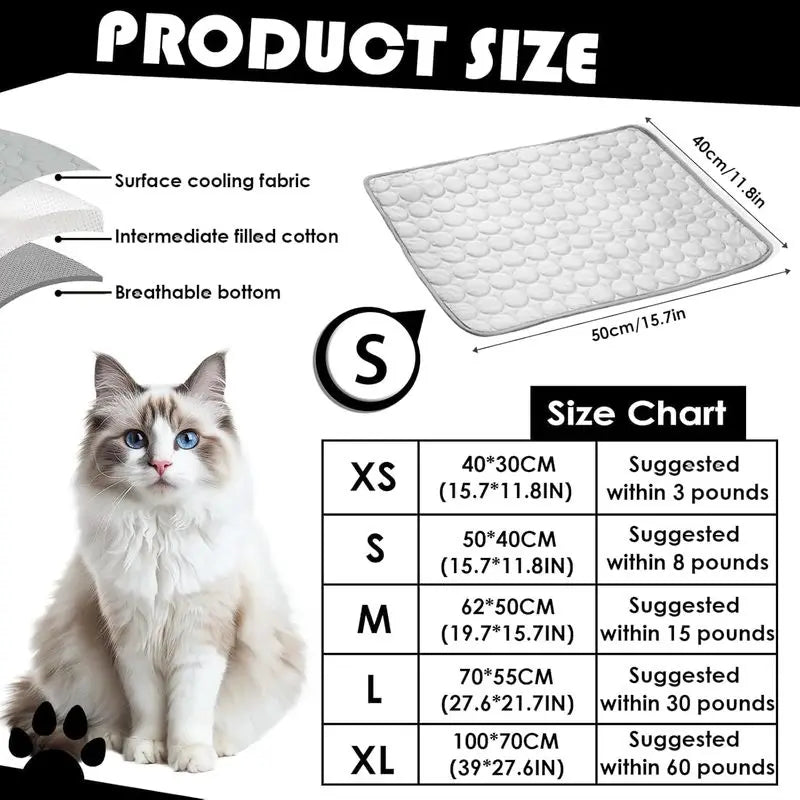 Pet Cooling Mat 50x40cm, Non-Toxic Foldable Cooling Pad, Scratch-Resistant Washable Cat Cooling Mat, HJ