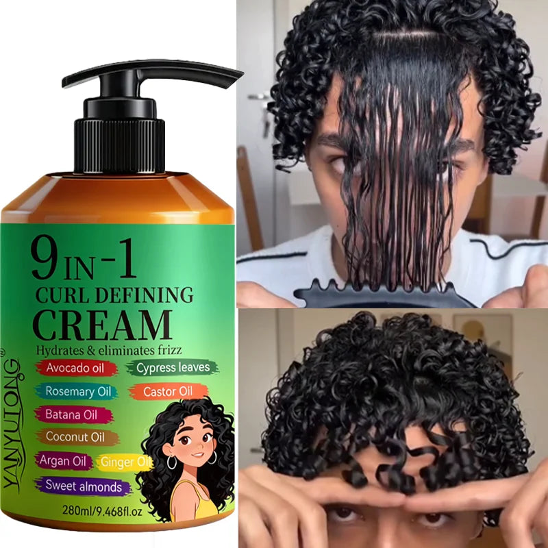 280ml Curly Hair Styling Cream, Moisturizing and Smoothing Formula, Enhances the Elasticity and Shine of Curly Hair, Easy to Set