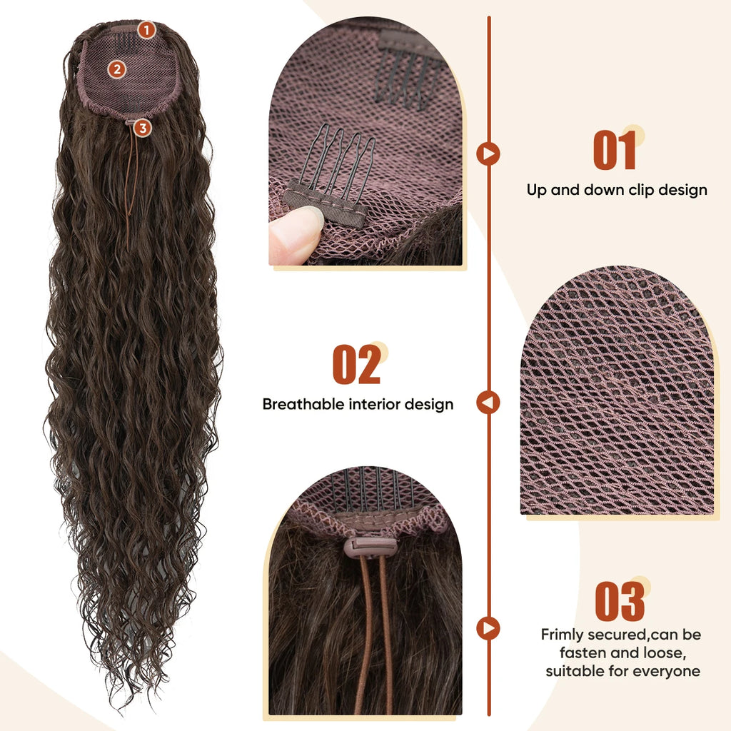 【SARLA】32-inch Women's Wavy Ponytail Hair Extension, with Drawstring and Hair Clips, Synthetic Wig Suitable for All Hair Types,