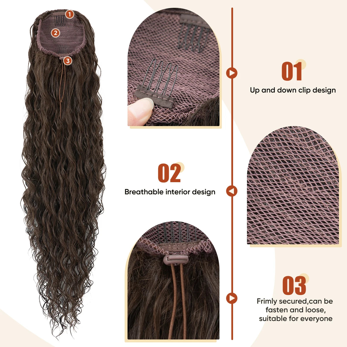 【SARLA】32-inch Women's Wavy Ponytail Hair Extension, with Drawstring and Hair Clips, Synthetic Wig Suitable for All Hair Types,