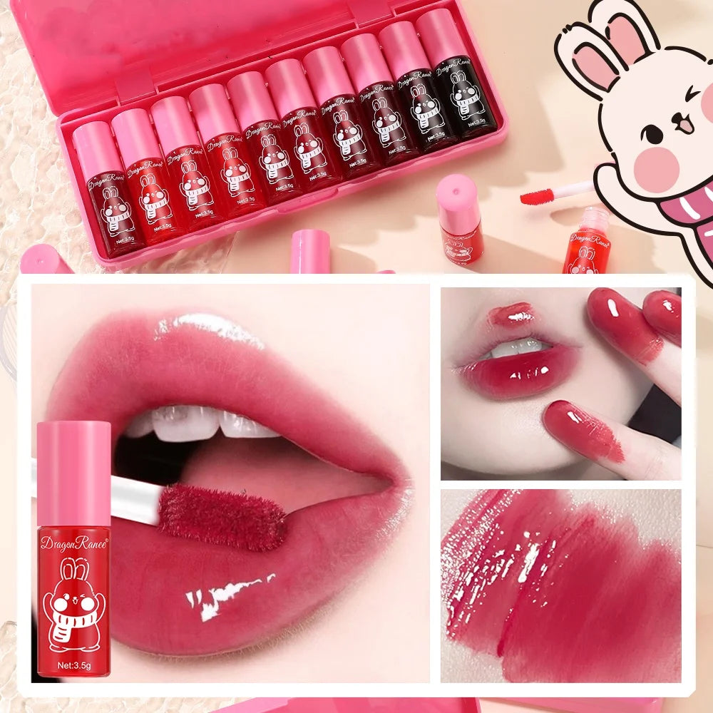 Lip Gloss Set of Ten, Mirror-Like, Glossy, Plumping, Brightening, Complexion-Enhancing Lipstick, Moisturizing, Non-Stick, Long-Lasting Lip Gloss