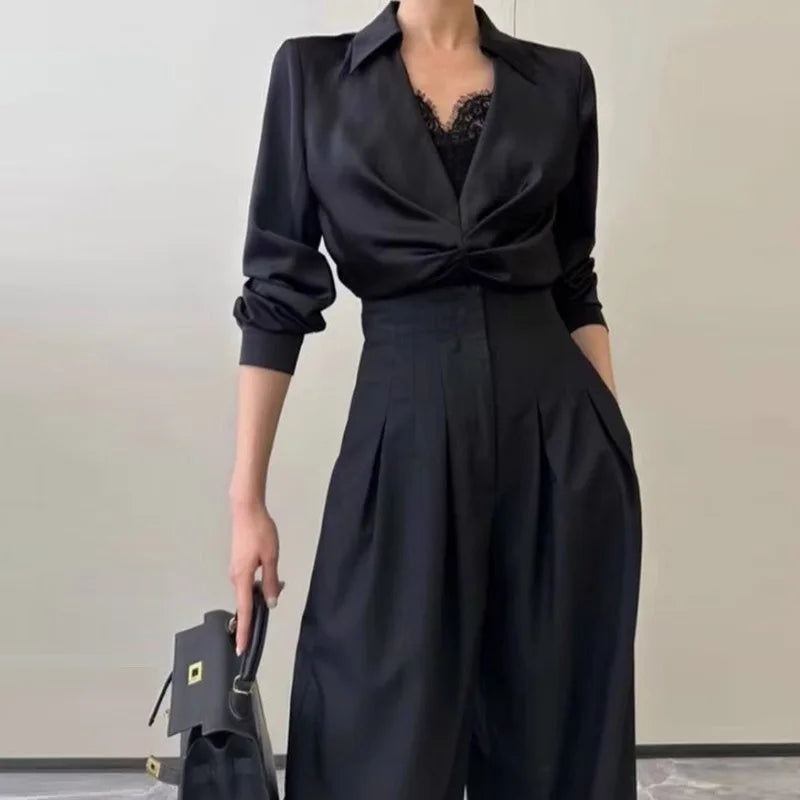 Office Ladies Ultra High Waist Wide Leg Pants Straight Drooping Spring Summer All-Match Long Suit Pants Casual Mopping Trousers