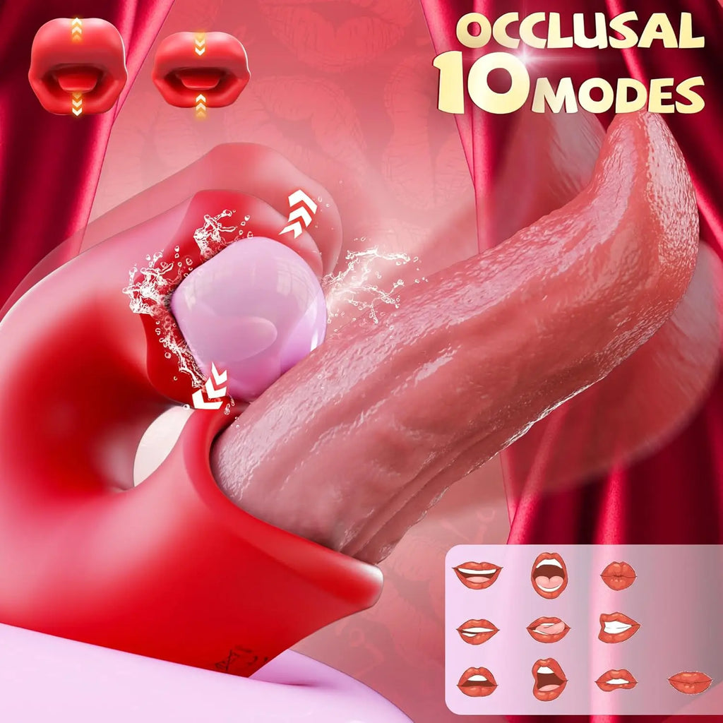 Dildo Vibrator Adult Rose Sex Toys for Women with 10 Vibrating Swinging G Spot Clit Stimulator Tongue Adult Toys for Female