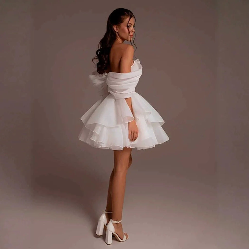 White Short Bridal Gowns White Cintage Off Shoulder A Line Pleat Wedding Dresses Customized Bride Dress Vestido De Novia