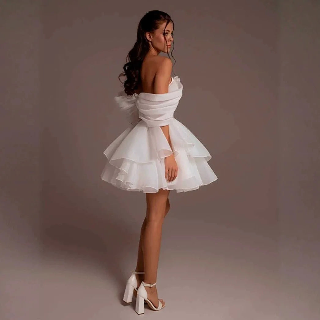 White Short Bridal Gowns White Cintage Off Shoulder A Line Pleat Wedding Dresses Customized Bride Dress Vestido De Novia