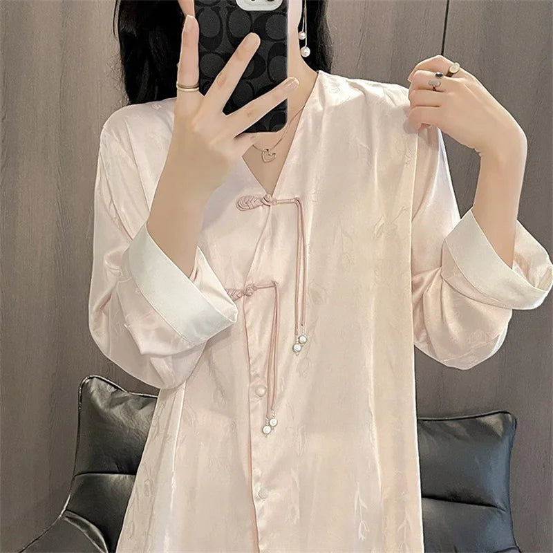 Pijama Feminino Fashion New Silk Satin Sleepwear Set Vintage Style Home Clothing Autumn Winter Pajamas For Women Sleeping Wear