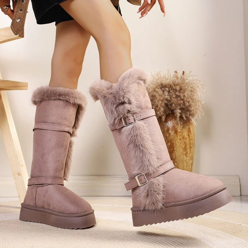 *Fashionable Hot Selling Sexy Warm Snow Boots for Women Winter New Round Toe Thick Sole Comfortable Casual Mid Length Boots