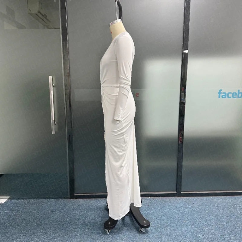 2026 Sexy Bodycon Dresses for Women Slim Fit Deep V-neck Party Prom Evening Party Club Dress Hem Split Outfits Evening Vestidos