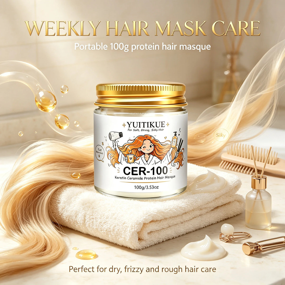 YUITIKUE Keratin Ceramide Hair Masque CER-100 Deep Moisturizing Treatment Mask For Silky Soft Strong Hair