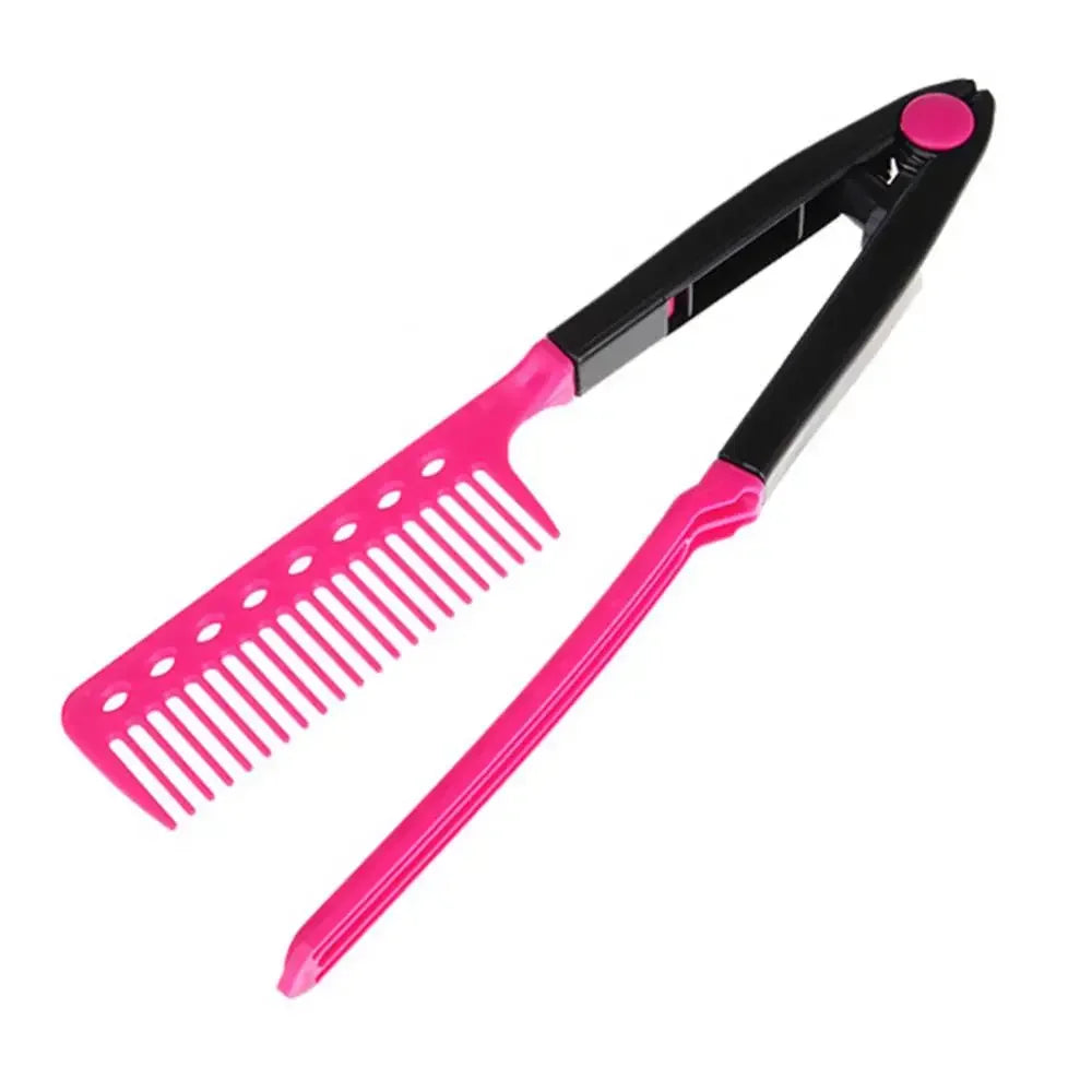 Folding V Type Hair Straightener Brush Multifunctional Styling Comb DIY Straight Curly Hair Hairdressing Accessory