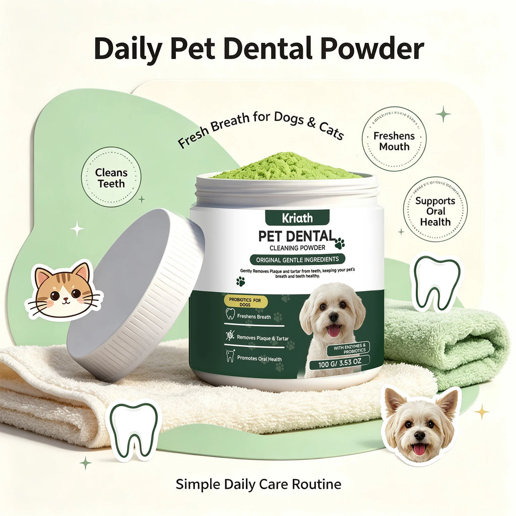 Pet Dental Cleaning Powder Freshen Breath Remove Plaque Tartar Probiotics Enzyme Dog Teeth Care Powder Daily Pet Oral Care 100g
