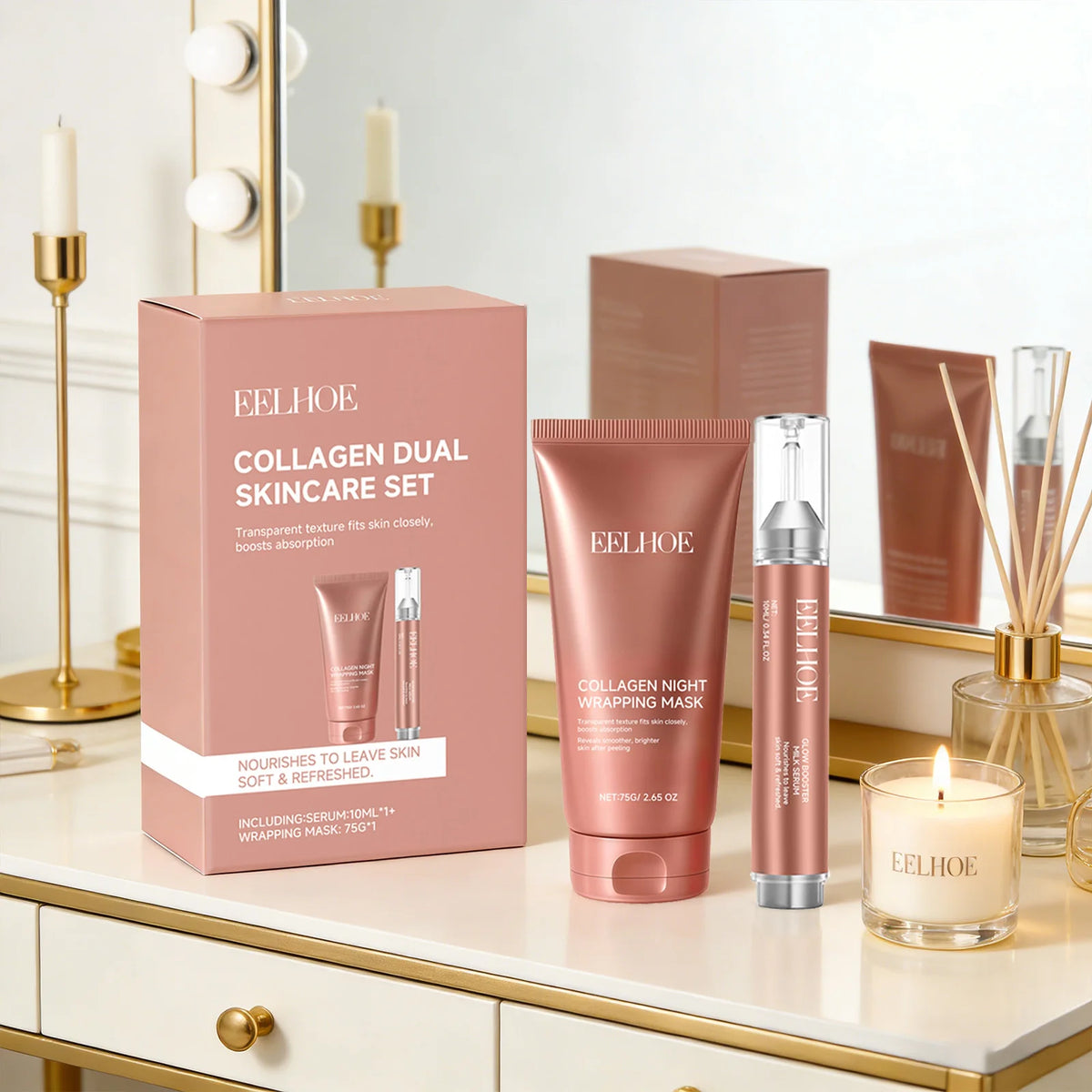 Collagen Wrapping Face Mask Set Enhance Skin Elasticity Improve Dullness Long-Lasting Hydration Exfoliation Night Skincare Serum