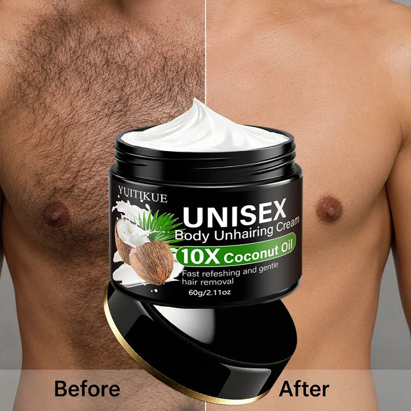 YUITIKUE Unisex Coconut Oil Depilatory Cream 60g Gentle Fast Hair Removal Whole Body Daily Skin Care Cream