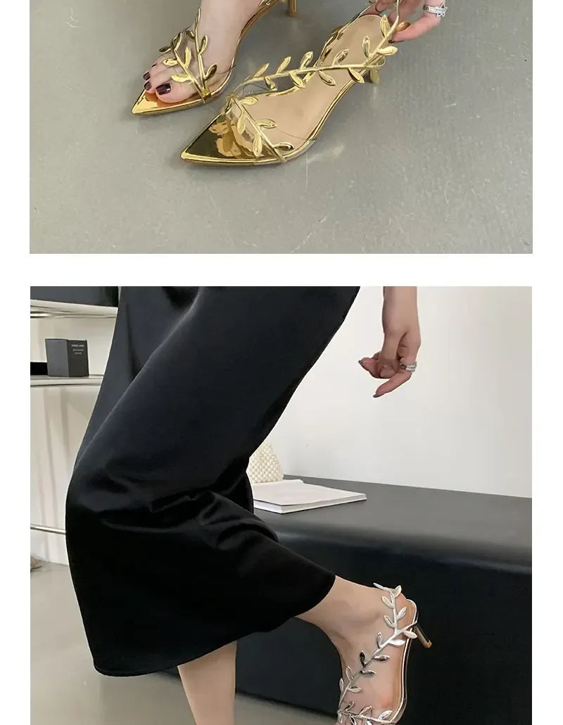 Street Style Fashion PVC Transparent Pointed Toe Women Sandals Street Prom Thin Heels Shoes Summer Zapatos De Mujer