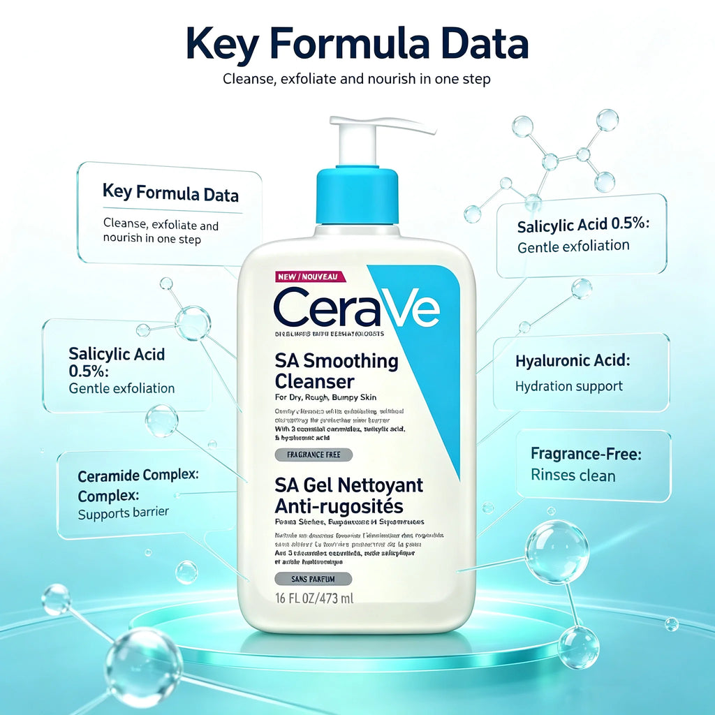CeraVe SA Smoothing Cleanser 473ml Gentle Daily Wash with Ceramides for Dry Rough Bumpy Skin Care