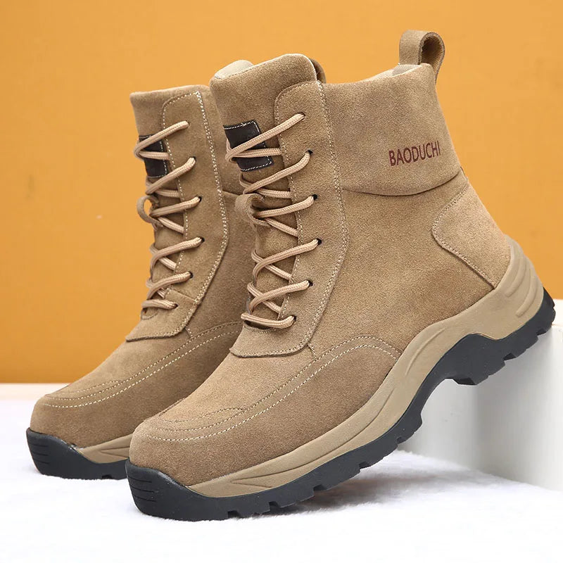 Men's sheepskin and wool integrated snow boots, real leather and fur, winter thick and warm boots slip resistance for Men's ﻿