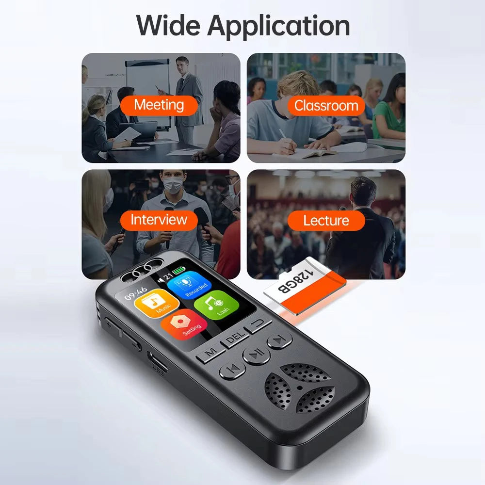 Digital Voice Recorder MP3 Player HD Noise Reduction WAV Audio Player One-Button Portable Business Recording Device